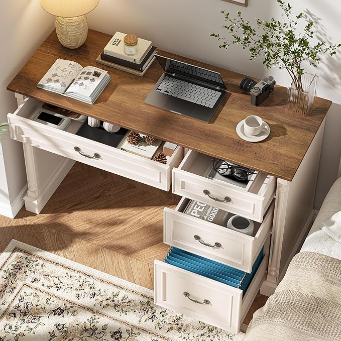 Farmhouse 47 Executive Desk with File Drawer4 Drawers Roman Style Computer Desk with Roman Column Designfor Study Home Office Writing.