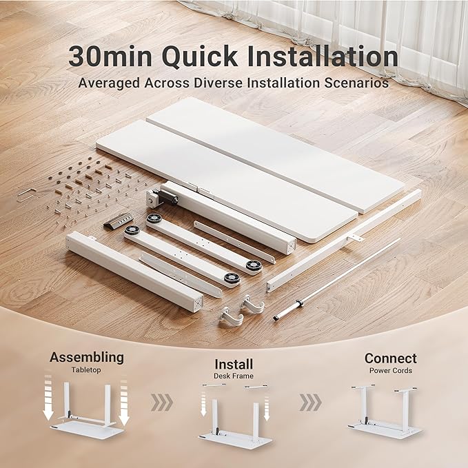 Claiks Electric Standing Desk 48x24 Inches Adjustable Height Workstation Sit Stand Home Office Desk with Splice Board White