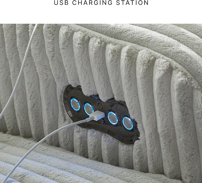 Signature Design by Ashley Broad Cove Casual LED Power Recliner with Adjustable Headrest Storage and USB Ports Light Gray