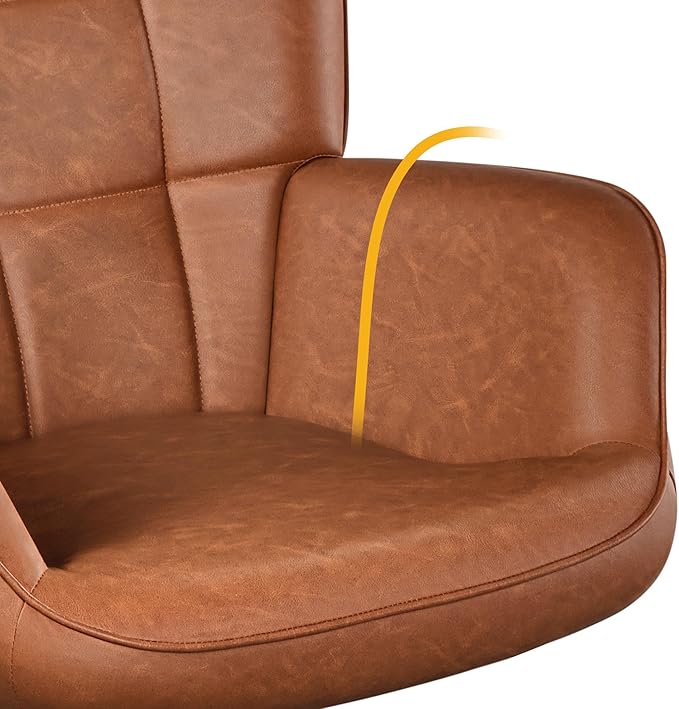 Topeakmart PU Leather Accent Chair Modern Armchair with Tufted High Back Oversized Vanity Chair Reading Chair for Living Room/Bedroom Brown