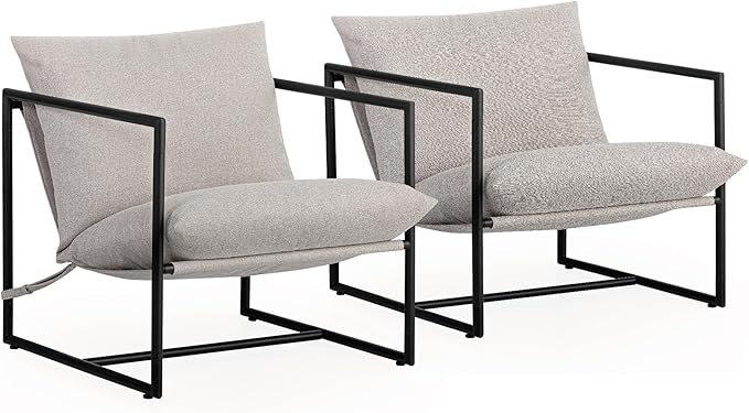 Zinus Aidan Sling Accent Chair Pack of 2 Metal Framed Armchair with Shredded Foam Cushioning Oatmeal