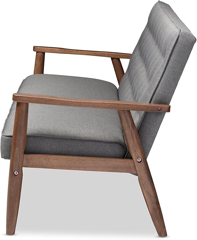 Baxton Studio Sorrento Mid-Century Retro Modern Fabric Upholstered Wooden 3-Seater Sofa Grey 70.59 x 29.45 x 32.96