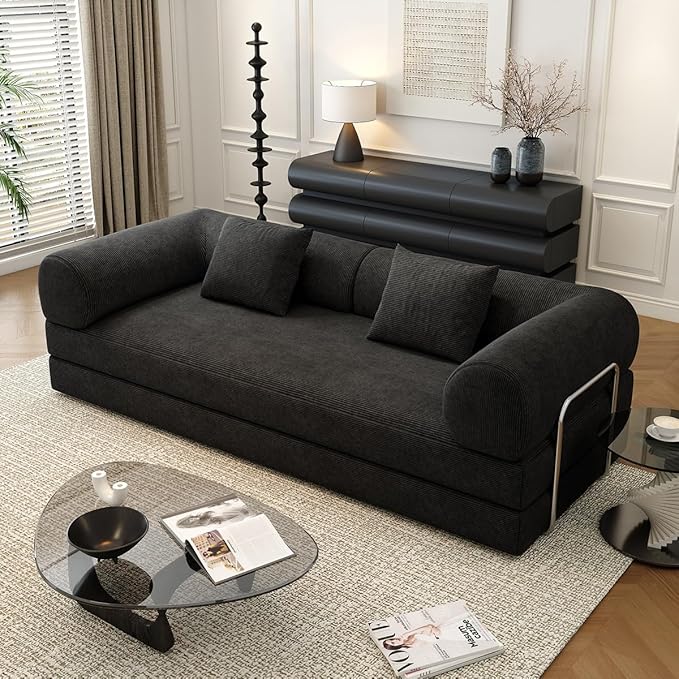 78.8 Modular Sofa Bed - 4-in-1 Convertible Design with Corduroy Fabric and High Density Sponge Removable Cover and Fixed Frame