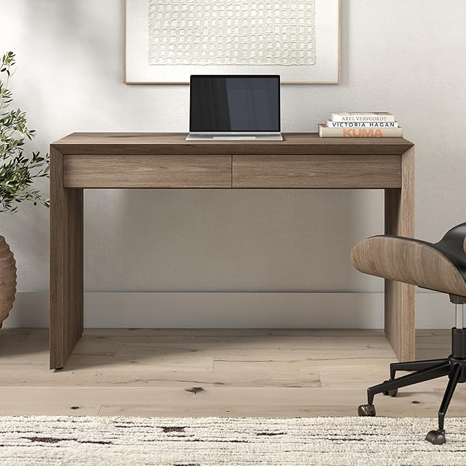 Henn&ampHart 48 Modern Rectangular Wooden Home Office Desk Computer Desk Writing Table with 2 Storage Drawers for Home Office Weathered Gray