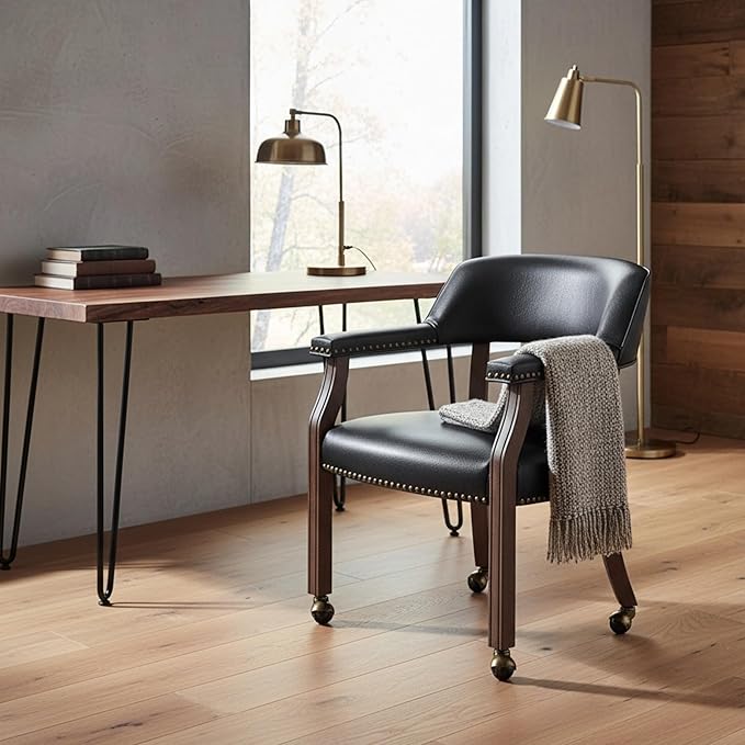 Modern Accent Chair Upholstered PU Leather Barrel Armchairs with Rubberwood Legs Comfy Lounge Arm Chair Hollow-Out Side Club Chair for Living Room Bedroom Office (Black)