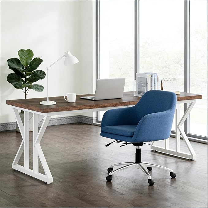 78 Inch Two Person Office Desk Extra Long Double Computer Desk Executive Office Desk Modern Writing Study Table Workstation for Home Office White Brown
