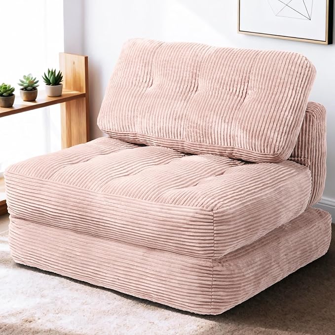 Art3d Folding Sofa Bed Convertible Sleeper Sofa Bed with Pilow &amp Back Support 3 in 1 Long Futon Boneless Couch Comfy Floor Couch for Living Room Bedroom Light Pink