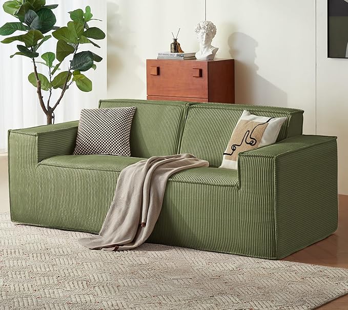 LINSY HOME Modular Sectional Sofa 76 Boneless 2-Seat Loveseat Sofa Couch Comfy Corduroy Sectional Cloud Couches for Living Room No Assembly Required Green