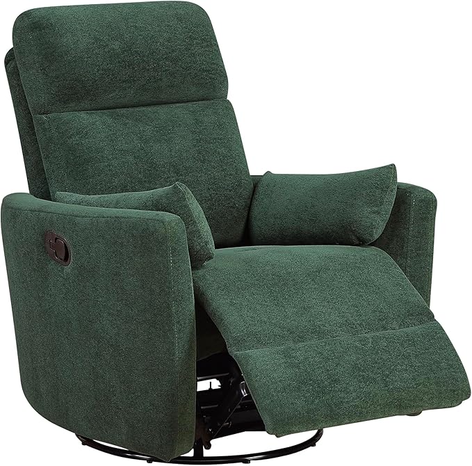 Lexicon Modern Swivel Glider Recliner Chair - Quiet 360 Swivel Chair Durable Microfiber Upholstered 2 Pillows Manual Reclining for Living Room Small Spaces Nursery Apartment Bedroom Green