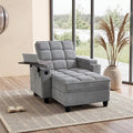 Modern Tufted Linen Fabric Chaise Lounge Sofa Chair with Rotating Side TableStoragePillowUSB Charging Ports and Adjustable Backrest Perfect for Living Room Small Spaces (12-Light Gray)