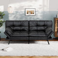 Vyfipt Convertible Futon Sofa Bed Black Faux Leather Futon Couch with Adjustable Backrest &amp Armrests Folding Small Recliner Sleeper Sofa Bed for Living Room Apartment Office
