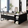 Tribesigns 71 inch Executive Desk L Shaped Desk with Cabinet Storage Executive Office Table with Shelves Business Furniture Set Workstation for Home Office Gray