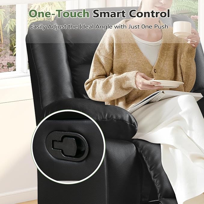 ANJ Black Recliner Chair Set of 2 with Overstuffed Arm and Back Breathable Faux Leather Manual Reclining Chairs Living Room Single Sofa Recliners