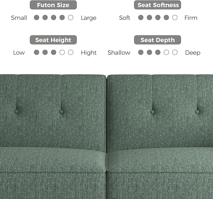 89” Futon Sofa BedComfy Futon Couch Bed with 2 Square PillowsConvertible Sleeper Sofa with Adjustable Backrest&amp Armrests Modern Loveseat Sleeper for Living Room Bedroom Linen Green