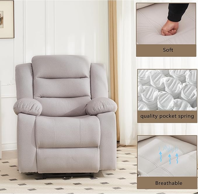Power Recliner Chair Recliner for Adults Upholstered Soft Fabric Reclining Sofa Chair for Living Room (Gray)