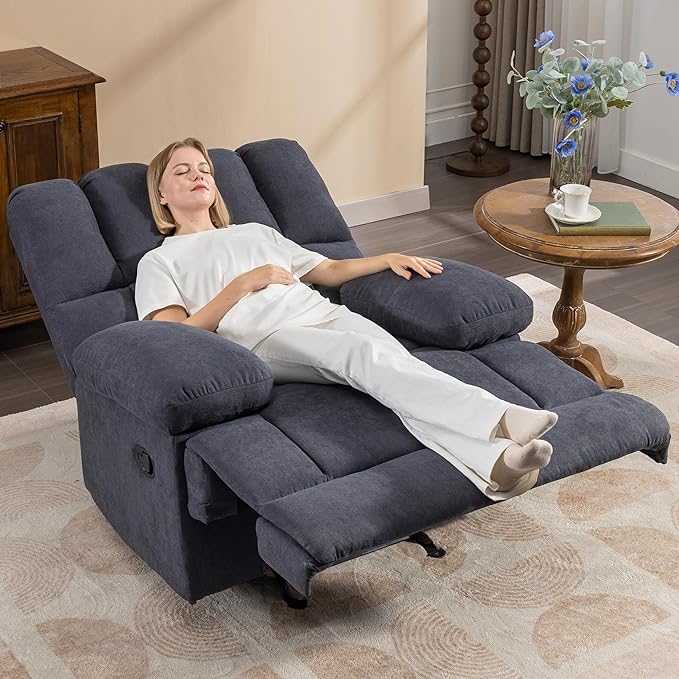 WILLOVE Oversized Rocker Recliner Chair Overstuffed Rocking Recliners Soft Big Man Manual Recliner Extra Large Living Room Chair 350 LBS Capacity Grey XL