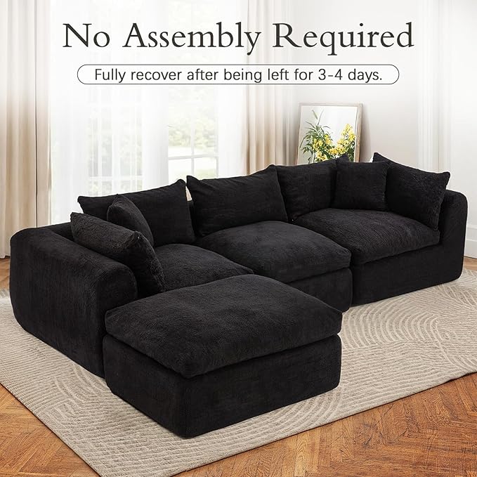 AVAWING 113 Modular Sectional Sofa Modern L Shaped Cloud Couch with Deep Seat &amp Ottoman Soft Boneless Sofa with Chaise for Living Room &amp Bedroom No Assembly Needed (Black)