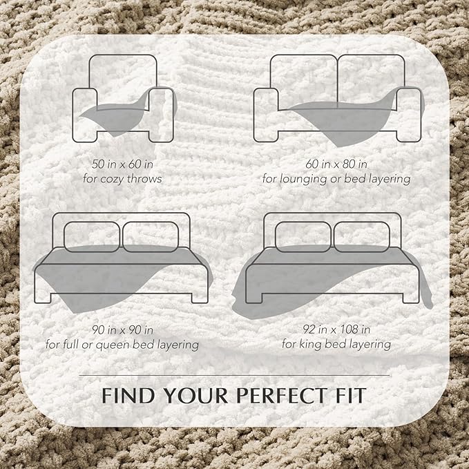 EVERGRACEHOME Chunky Chenille Knit Throw Blanket for Couch Soft Luxurious Moss Stitch Blankets for Bed Cozy Decorative Farmhouse Knitted Throws for Sofa Sand Dune 50 x 60