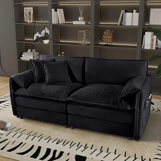Oversized Chenille Loveseat Sofa 76” Comfy 2 Seater Couch with Deep Seat Modular Love Seat Couch for Living Room Bedroom Apartment Easy Assembly Small Cloud Couch Black