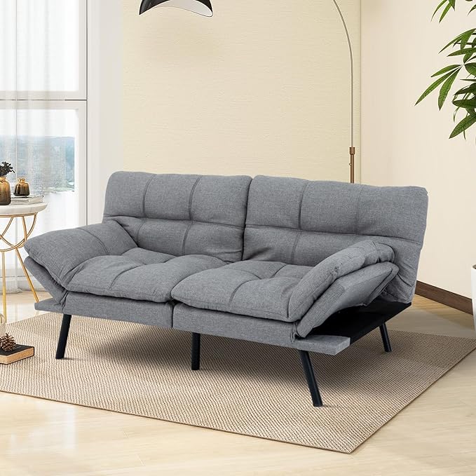 MUUEGM Futon Sofa Bed Convertible CouchMemory Foam Futon Sofa CouchSleeper Futons Sofa CouchesSmall Splitback Modern Loveseat Sofa Bed for Living RoomOfficeApartmentLinen FabricLight Gray.