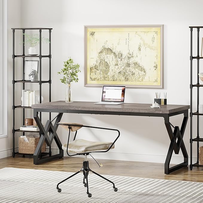 LITTLE TREE 63 W Executive Desk Extra Sturdy Thickened Wooden Workstation Study Desk Computer Desk Large Home Office Writing Desk for Home Office