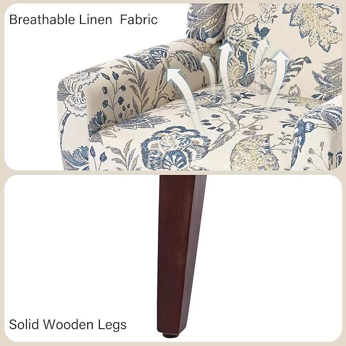 Accent Chair Modern Linen Blend Arm Chair for Living Room Bedroom Comfy High-Resilient Sponge Reading Chair for Small Spaces (Pattern Leaf Set of 1)