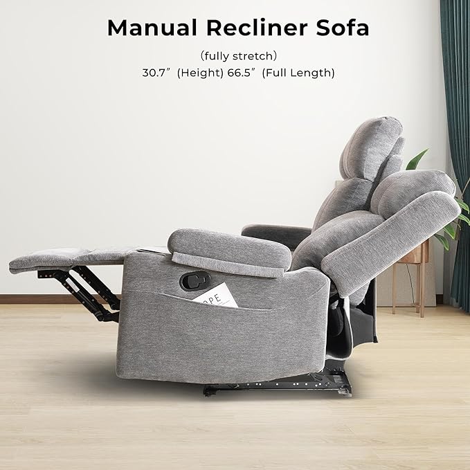 Large Manual Reclining Sofa – 3-Seater Chenille Reclining Couch with Cup Holders Wide Seat Easy Assembly &amp Spill-Resistant Fabric – Cozy Reclining Sofa for Living Room Apartment RV