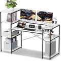 Computer Desk with Storage Shelves 63 Inch Teen Desk with Bookshelf Home Office Desk for Study Writing PC Work Gaming White