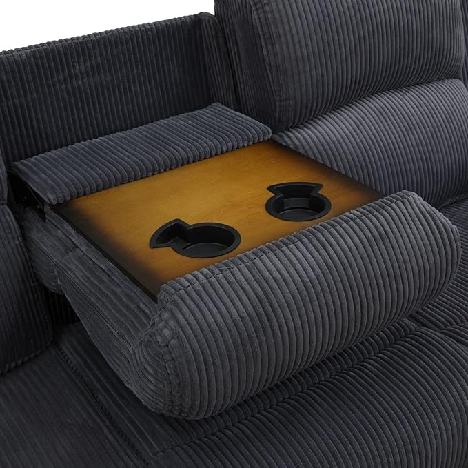 Manual Recliner Sofa 3 Seater Reclining Sofa Dark Grey Flannel Recliner Couch for Living Room