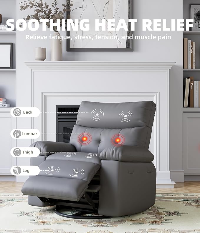 OUTLANE Oversized Recliner Chair Big and Tall Massage Recliner with Heating Extra Wide PU Leather Manual Recliners 400LBS Capacity with Plush 1.5X Padding Lazy Chair for Living Room - Grey