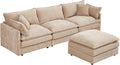 Cloud Couch Modular Sectional Sofa 102-Inch L-Shaped Chenille Fabric 3-Seater with Movable Ottoman Living Room Couch Set with Memory Foam Cushions (Coffee L)