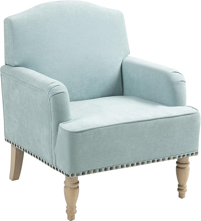 Modern Accent Chair with Retro Wooden Legs Nailhead Trim Small Fabric Club Chair Comfy Upholstered Armchair Lounge Chair for Bedroom Living Room Single SofaHolds 300lbs(Sage)