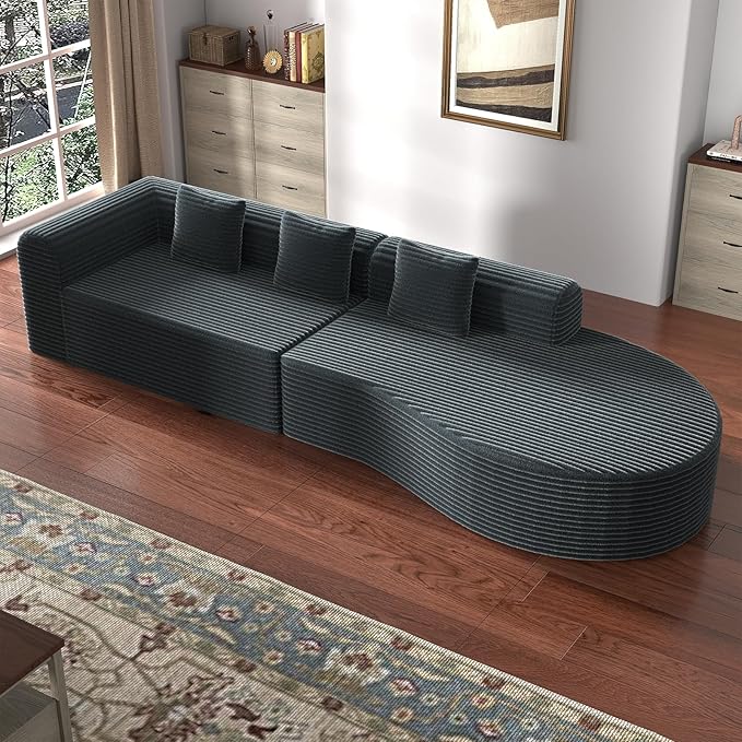 Esright 134’’ Modern Sectional Couches for Living Room 1400LBS Oversized Modular L-Shaped Curved Sofa with 3 Pillow Bolsters Large Comfy Cloud Couch Sofa (Dark Grey)