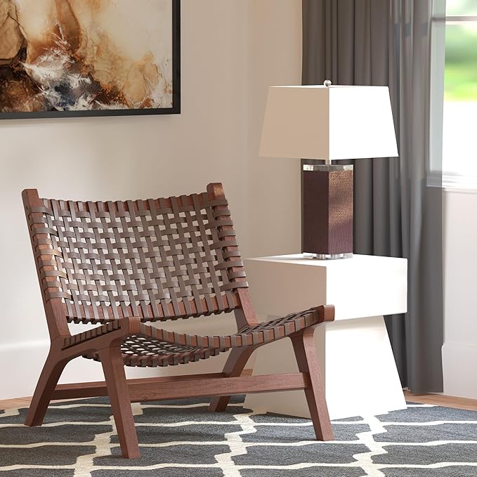Safavieh Home Luna Natural and White Leather Woven Accent Chair