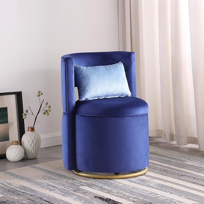 360° Swivel Accent Chair with Velvet PillowRound Storage Sofa Club Upholstered Barrel Modern Arm Chair for Nursery Living Room Hotel Bedroom Office Lounge Hotel Office (Blue)
