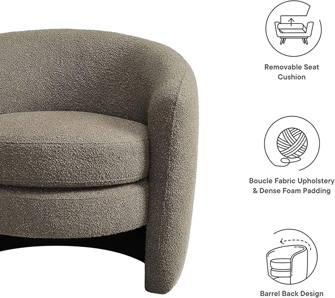 Modway Affinity Boucle Fabric Accent Chair in Pebble - Versatile Living Room Chair with Curved Back - Upholstered Bedroom Barrel Chair - Reading Armchair