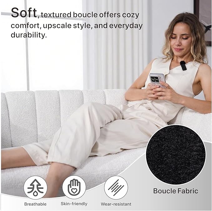 50.2'' Loveseat Sofa Modern Sherpa Boucle 2-Seater Sofa with Metal Legs Comfy Upholstered Small Accent Couch for Living Room Bedroom Office (Black).
