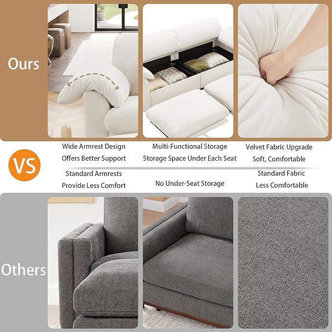 84 Small Loveseat Sofa Couch Upholstered 2-Seat Sofa with 2 Pillows Cloud Sofas with Storage Seat Velvet Comfortable Deep Couch for Living Room Small Space Apartment Removable Cover White