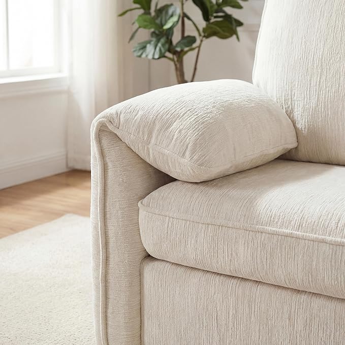 Oversized Accent Chair Modern Armchair for Living Room Wide Reading Chair w/Deep Seat Springs Cushion Chenille Armchair w/Pillow Arm Single Sofa Chair for Bedroom Apartment Office Beige