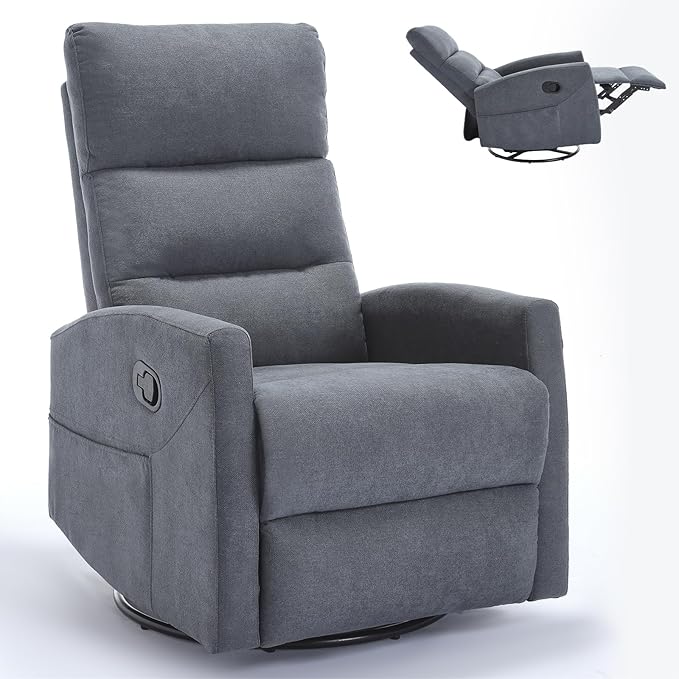 Swivel Rocker Recliner Chair for Adults Rocking Recliner Chair Rocker Nursery Glider ChairRecliners for Small Spaces Manual Recliner Single Sofa for Living Room Nursery (Blue Grey)