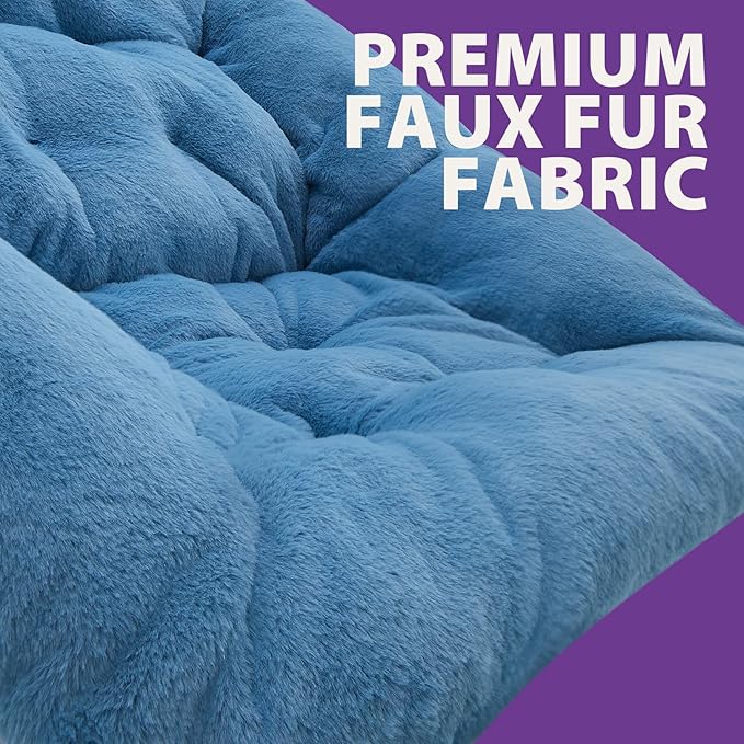 OAKHAM Comfy Chair for Adults Soft Faux Fur Folding Lounge for Bedroom Living Room Dorm Rooms Flexible Reading Chair for Teens Kids X-Large Foldable (Faux Fur-Blue)