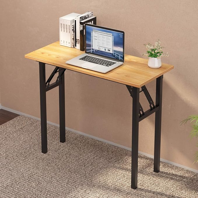 soges Small Computer Desk 31.5 inches Folding TableLaptop Desk Dining Table Writing Table Study DeskWorkstation for Home Office No- Assembly RequiredTeak&ampBlack