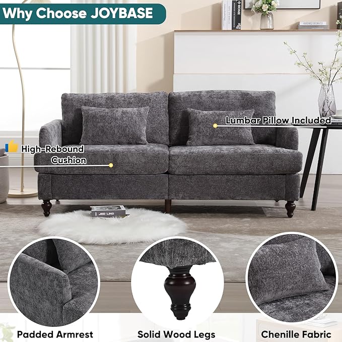 JOYBASE 70 inch Loveseat Sofa Mid-Century Modern Love Seat Couch with Wood Legs Upholstered Comfy Sofa for Living Room Apartment Office Bedroom (Grey Chenille)