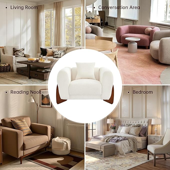 Morden Fort Boucle Sofa Modern Upholstered Cloud Couch Durable Comfy Boucle Pet-Friendly Sofa Deep Seat with Wooden Leg &amp Pillow Sofas 3 Seater Couches for Living Room Bedroom Apartment Beige