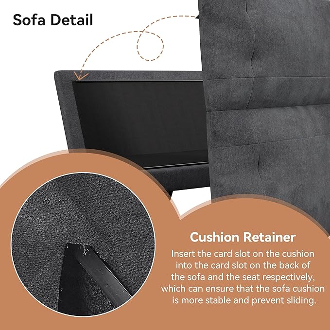 Futon Sofa Bed Convertible Couch Black Linen Sofa Bed with Adjustable Backrest Multifunctional Small Loveseat Sleeper Sofa for Living Room Apartment Office