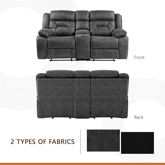 Homelegance Reclining Loveseat Polished Microfiber Manual Double Recliner Loveseat with Center Console Gray