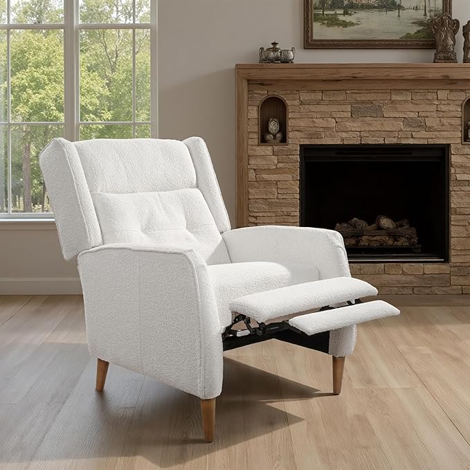 Fat Ant Wingback Pushback Recliner Chair Modern Upholstered Living Room Chair Fabric Single Sofa Recliner Seat Club Chair Home Theater Seating for Living Room Bedroom Off White