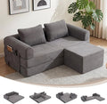 Redlife 78 Folding Sofa Bed with Ottoman Modular Loveseat Sleeper Couch Convertible Floor Sofa Corduroy Fabric Wide Armrests 28.3 Deep Seat Removable Covers &amp Side Pocket No Assembly Gra