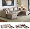 ABCASA 118.5 Oversized Modular Sectional Sofa Faux Leather 6 Seater U Shaped Couch with Movable Ottoman and Storage Seat with Reversible Chaise Deep Seat for Living Room Whitesand