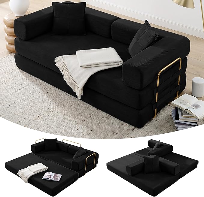 4-in-1 Folding Convertible Floor Sofa Bed 78 Oversized Compression Sofa No Assembly Required King Futon Lazy Couch Corduroy Loveseat Sleeper with Pull Out Bed Modular Futon Couch